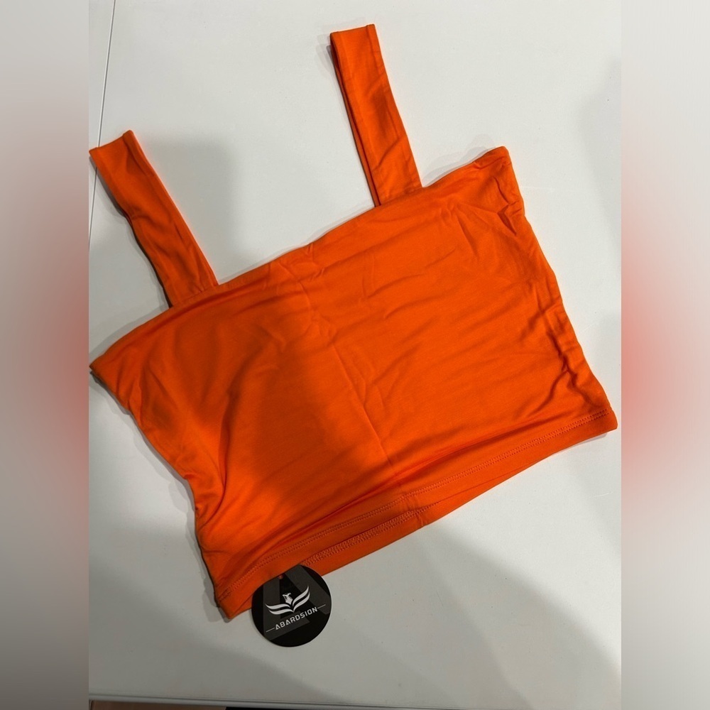 Abardsion Women's Small Sleeveless Skinny Basic Strappy Crop Tank Top Orange NWT